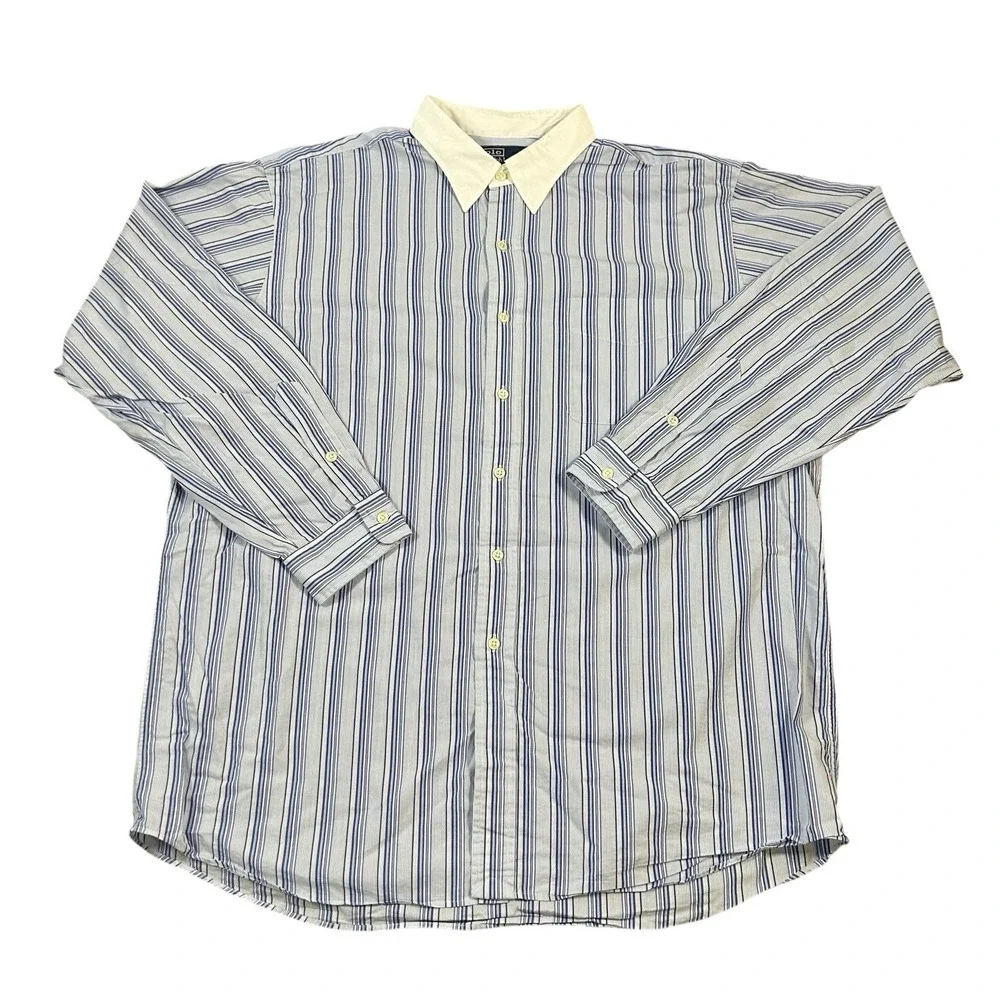 Polo Ralph Lauren Jerome XL Contrast Collar Shirt Mens Blue‎ White Striped